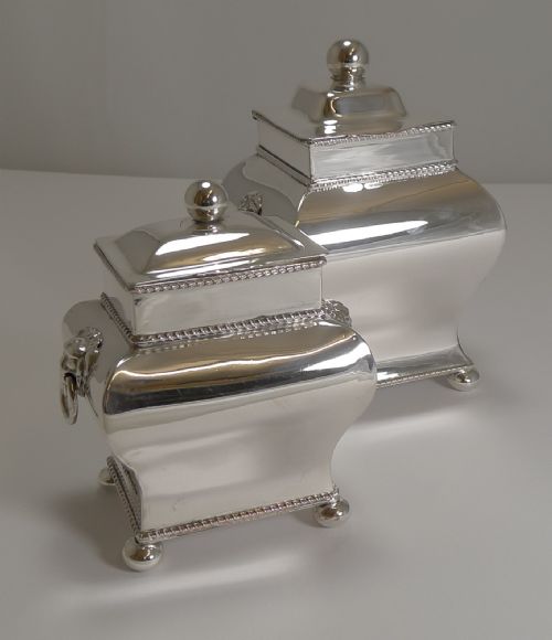 fig 1. Unusual Pair Antique English Silver Plated Graduated Tea Caddies c.1890