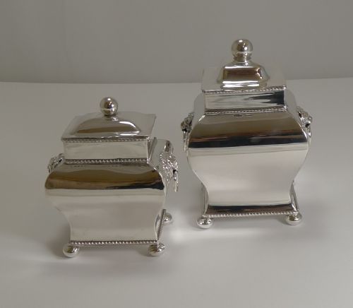 fig 2. Unusual Pair Antique English Silver Plated Graduated Tea Caddies c.1890