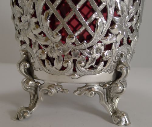 fig 1. Magnificent Antique Scottish Biscuit Box - Cranberrry Glass Liner c.1890