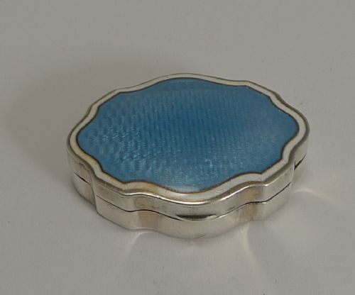 Pretty Shaped English Sterling Silver and Enamel Pill Box - 1910