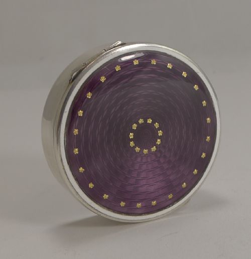 Large Vintage Swedish Sterling Silver and Guilloche Enamel Pill Box - Gold Inlaid Flowers