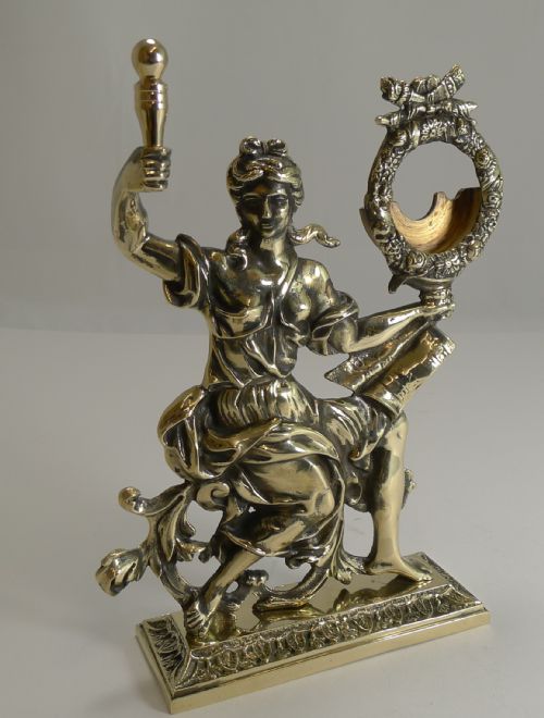ANTIQUE ENGLISH CAST BRASS FIGURAL POCKET WATCH HOLDER STAND C1880 - ADDITIONAL PHOTO 1