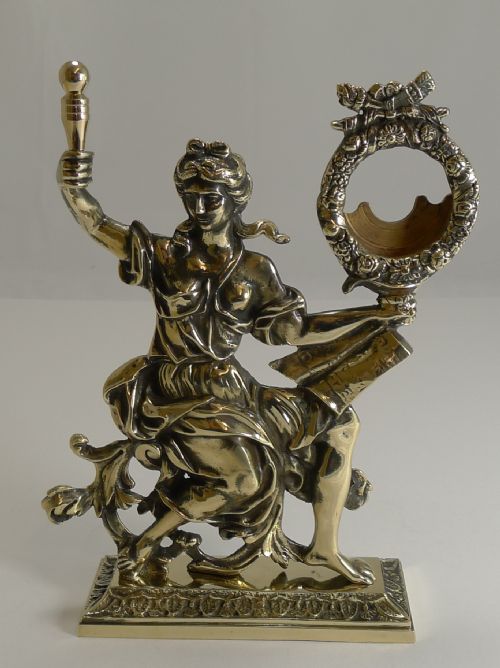 ANTIQUE ENGLISH CAST BRASS FIGURAL POCKET WATCH HOLDER STAND C1880