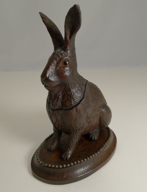 Antique Novelty Black Forest Hare Inkwell C.1890