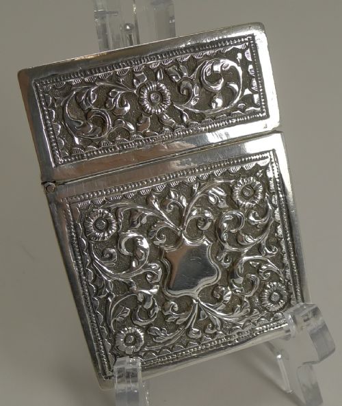 Antique Anglo-indian Sterling Silver Visiting Card Case C.1890