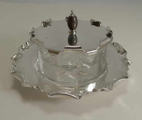 Antique English Silver Plate and Glass Caviar Dish / Server C.1900