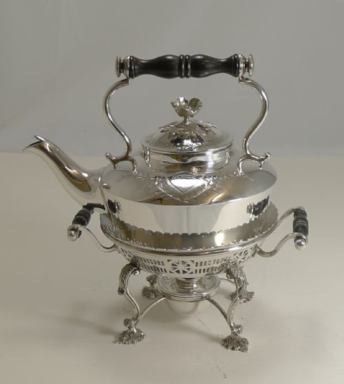 Fabulous Petite Antique Silver Plated Kettle on Stand - 1900