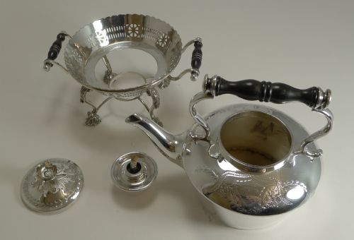 fig 1. Fabulous Petite Antique Silver Plated Kettle on Stand - 1900