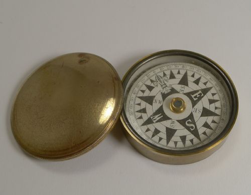 Antique English Brass Cased Floating Card Explorers Pocket Compass C.1880