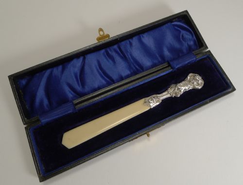 Antique English Letter Opener - Sterling Silver Cherub - 1906