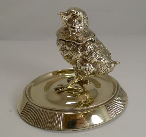 Adorable Antique English Chick Inkwell / Match Striker C.1880