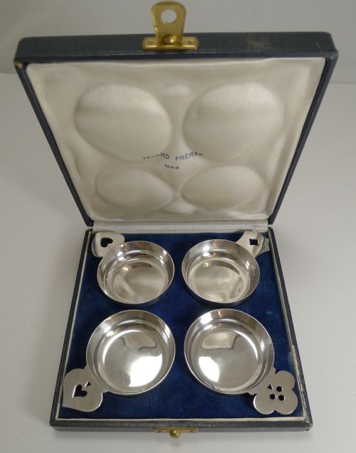 fig 1. Set Four Novelty Sterling Silver Wine Tasters - Tetard Freres, Paris