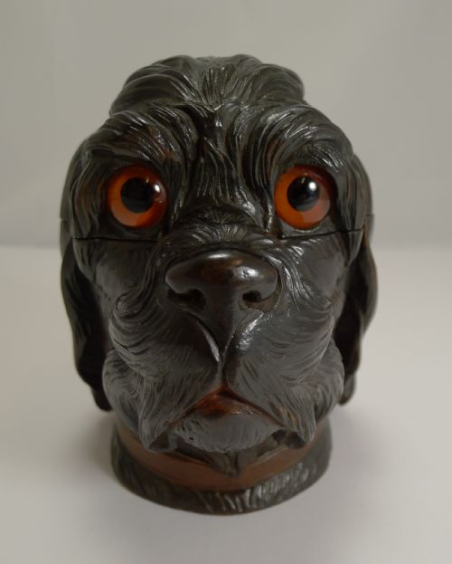 FABULOUS LARGE ANTIQUE BLACK FOREST NOVELTY INKWELL C1890 DOG - ADDITIONAL PHOTO 1