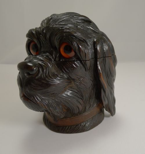 FABULOUS LARGE ANTIQUE BLACK FOREST NOVELTY INKWELL C1890 DOG - ADDITIONAL PHOTO 2