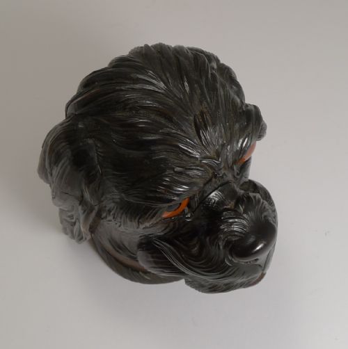 FABULOUS LARGE ANTIQUE BLACK FOREST NOVELTY INKWELL C1890 DOG - ADDITIONAL PHOTO 7