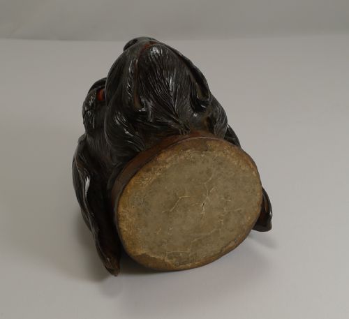 FABULOUS LARGE ANTIQUE BLACK FOREST NOVELTY INKWELL C1890 DOG - ADDITIONAL PHOTO 8