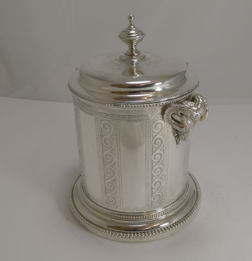 Antique English Figural Silver Plated Biscuit Box - Ram's Heads C.1880