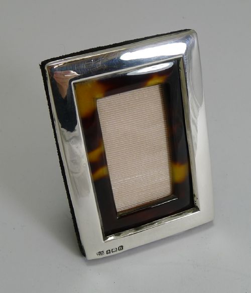 Small Antique English Silver and Tortoiseshell Photograph Frame