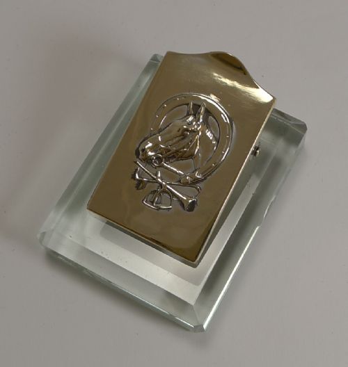 Equestrian Brass and Glass Desk Letter Clip C.1910