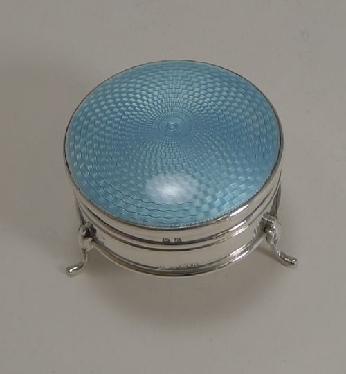 Vintage English Sterling Silver and Guilloche Enamel Jewellery Box