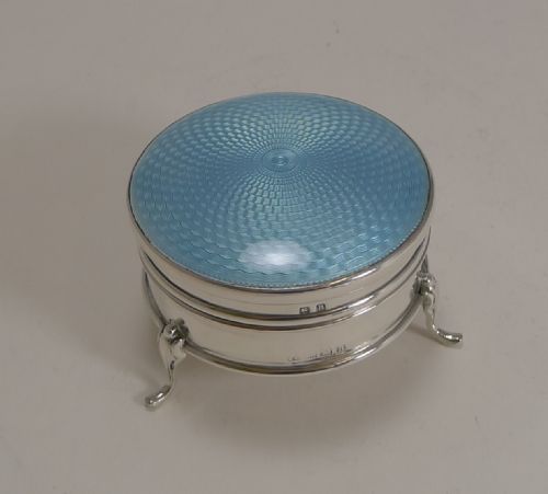 fig 1. Vintage English Sterling Silver and Guilloche Enamel Jewellery Box