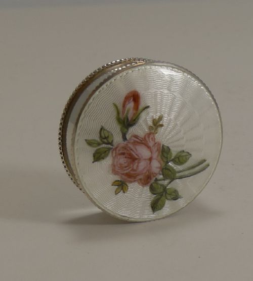 Antique English Sterling Silver and Guilloche Enamel Pill Box - 1912