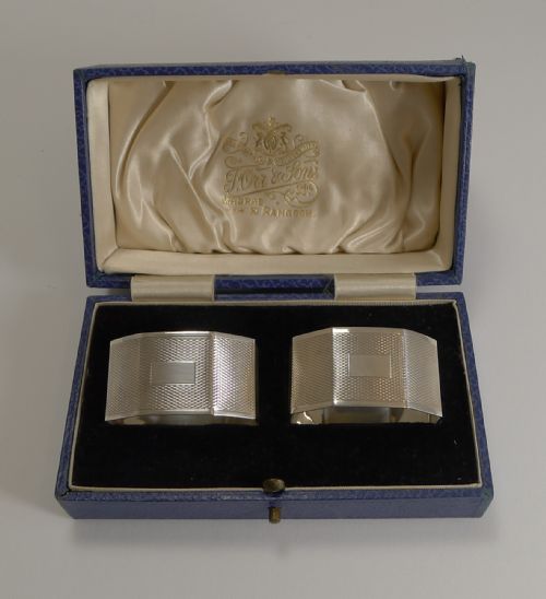 Pair English Sterling Silver Art Deco Napkin Rings - 1934