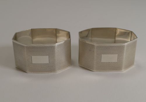 fig 1. Pair English Sterling Silver Art Deco Napkin Rings - 1934