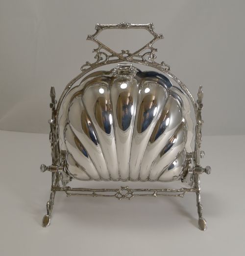 Antique English Shell Shaped Staniforth Patent Folding Biscuit Box by Fenton Brothers