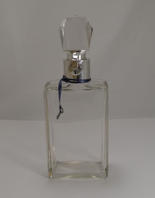 Large Art Deco Sterling Silver Lockable Decanter by Asprey - 1918