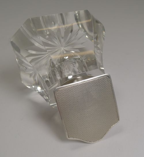 HANDSOME ART DECO CUT GLASS AND ENGLISH STERLING SILVER INKWELL - ADDITIONAL PHOTO 2