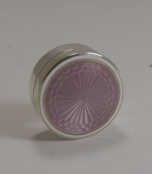 Antique Sterling Silver and Lilac Guilloche Enamel Pill Box