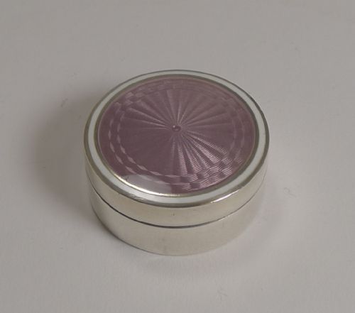 fig 1. Antique Sterling Silver and Lilac Guilloche Enamel Pill Box
