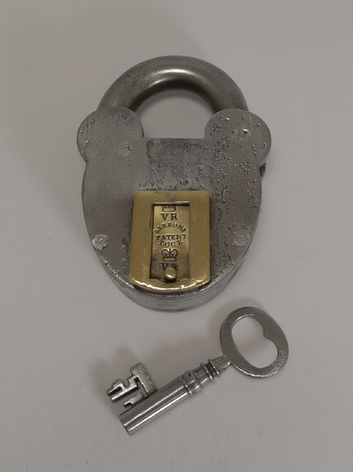 Huge Antique English Polished Steel and Brass Padlock C.1860
