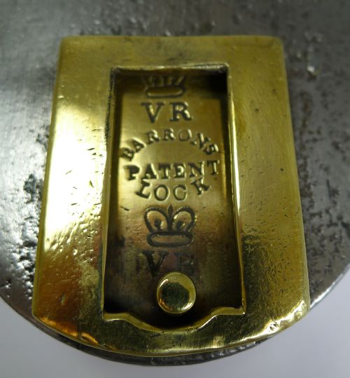 fig 1. Huge Antique English Polished Steel and Brass Padlock c.1860