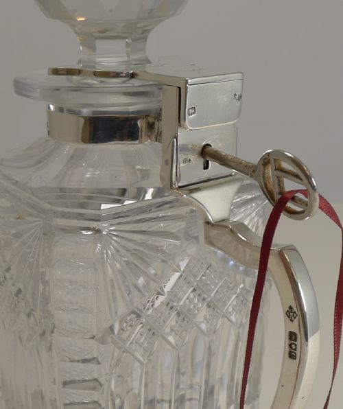 ANTIQUE ENGLISH CUT CRYSTAL AND STERLING SILVER SINGLE LOCKING DECANTER 1898 - ADDITIONAL PHOTO 1
