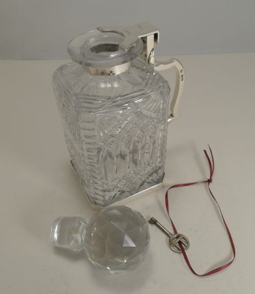 ANTIQUE ENGLISH CUT CRYSTAL AND STERLING SILVER SINGLE LOCKING DECANTER 1898 - ADDITIONAL PHOTO 8