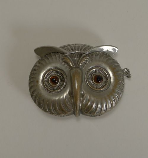 fig 1. Antique English Figural Vesta / Match Strike - Owl With Glass Eyes c.1890