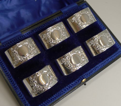 fig 1. Set Six Antique English Sterling Silver Napkin Rings - 1907