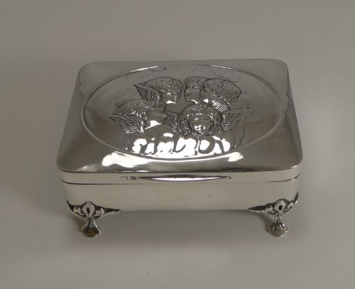 Antique English Sterling Silver Jewelry Box - Cherubs / Angels
