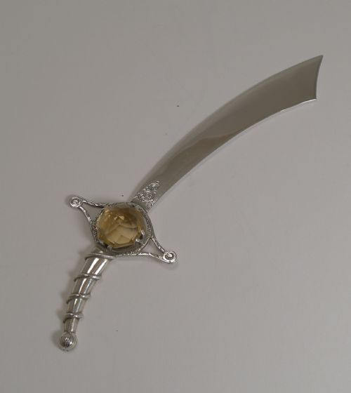 Fabulous English Sterling Silver and Citrine Sword Letter Opener - 1929