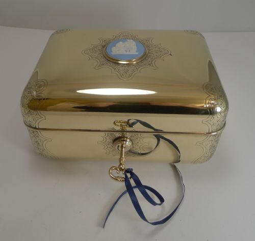 fig 1. Magnificent Polished Brass Jewellery Box With Wedgwood Plaque c.1860