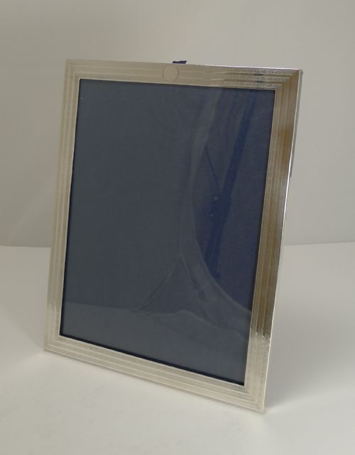 Large English Art Deco Sterling Silver Photograph Frame - Intricate Engine Turning