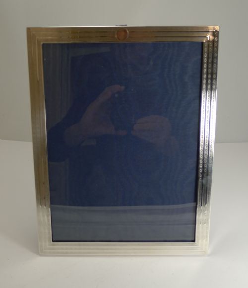 fig 1. Large English Art Deco Sterling Silver Photograph Frame - Intricate Engine Turning