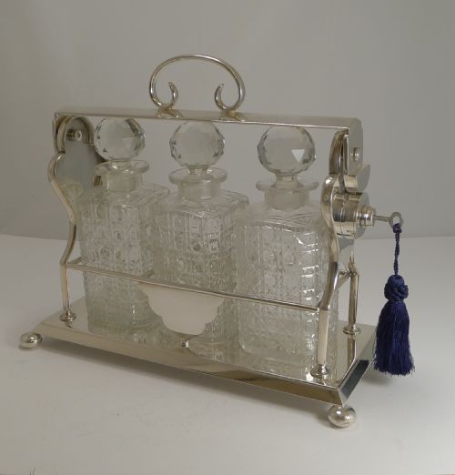 Antique English Three Bottle Tantalus by John Bishop Chatterley C.1910