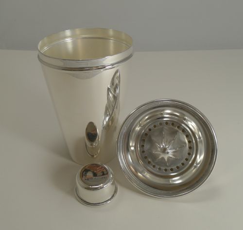 Large Vintage Silver Plated Cocktail Shaker with Integral Lemon Squeezer by James Dixon and Sons C.1930