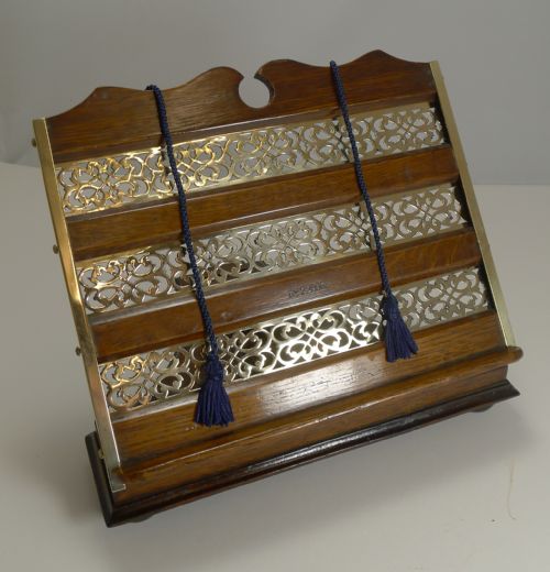 Antique English Oak & Brass Book Rest / Lectern - Reg. No. For 1894
