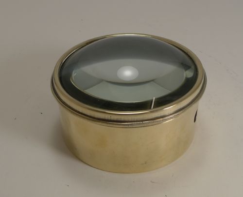 Large English Antique Brass Desk Magnifying Glass / Paperweight C.1910