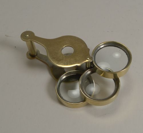 Antique English Brass Triple Lens Magnifying Glass C.1900