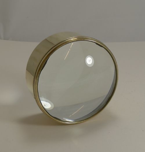 Huge English Antique Brass Desk Magnifying Glass / Paperweight C.1910